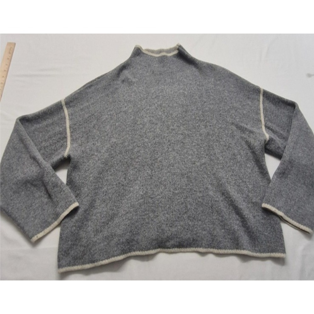 Zara women's Grey‎ high neck pullover tight knit sweater off white detail sz. LG